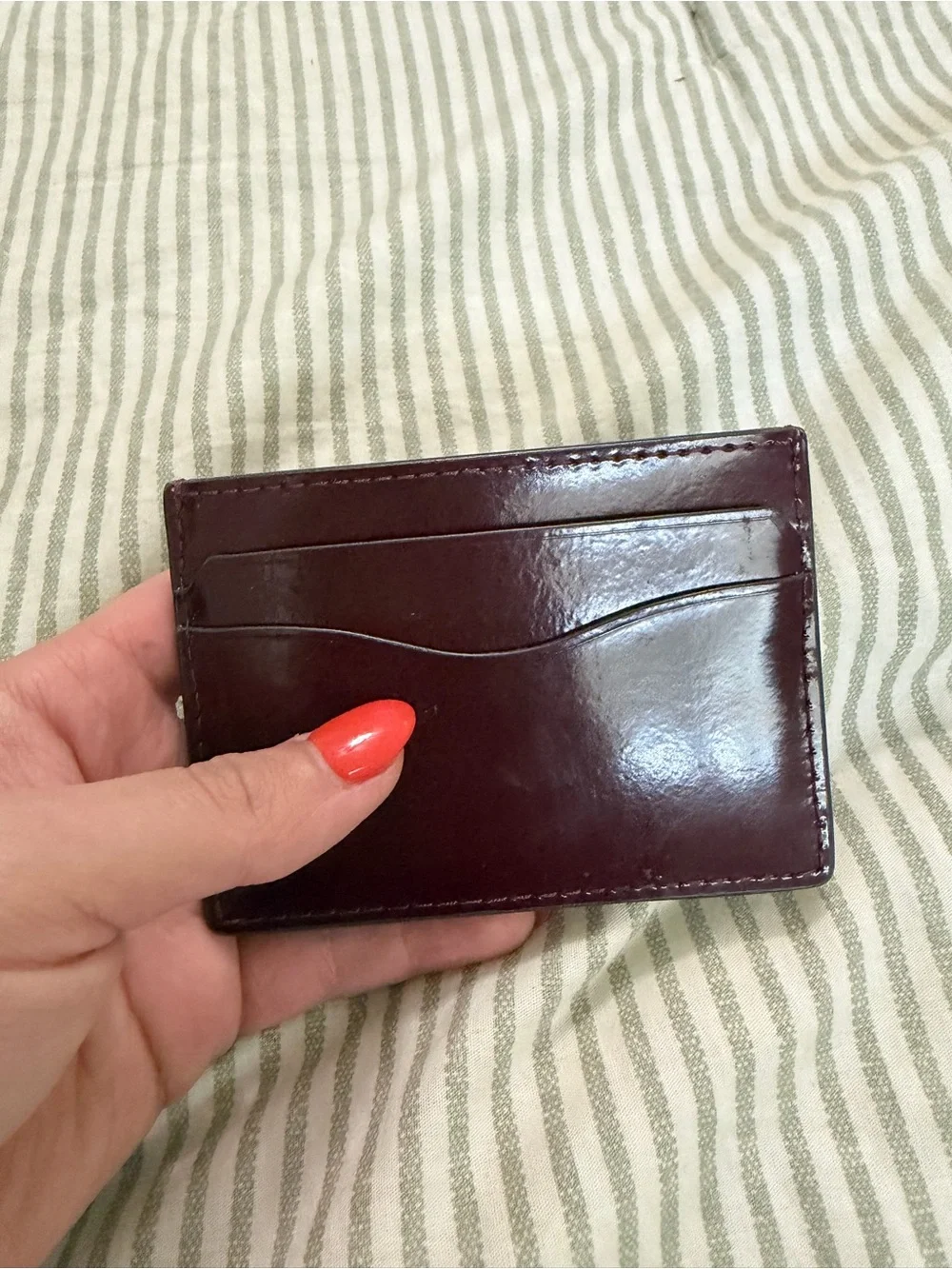 Tory Burch Burgundy Patent Leather Card Holder with Gold Logo